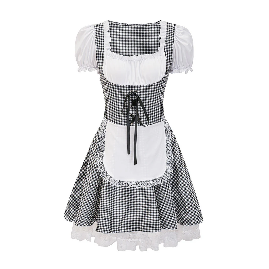 Damen Kariert Schulterfrei Oktoberfest Dirndl Kleid - Image 3
