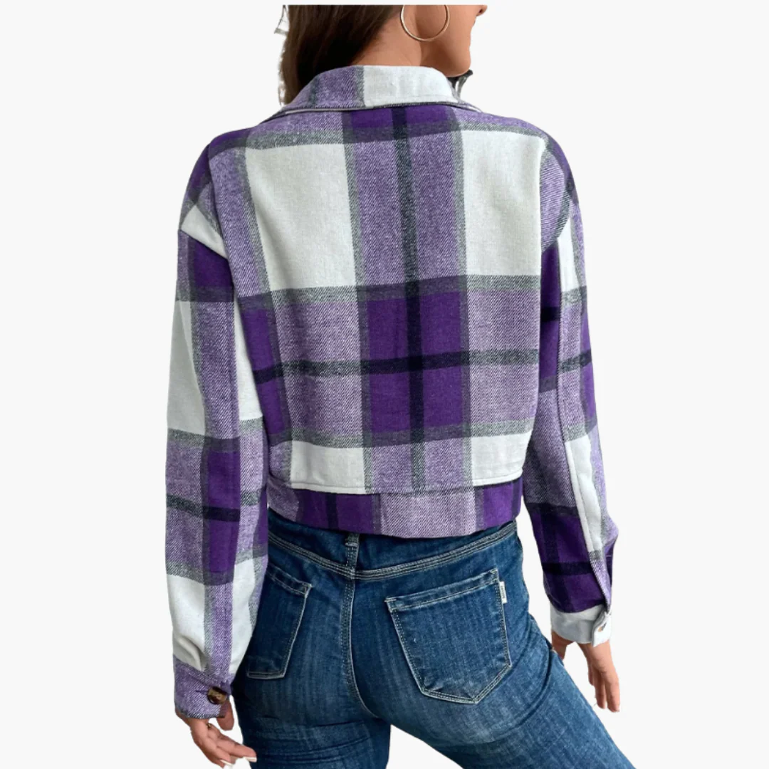 Damen Karierte Jacke mit Knopfverschluss - Image 12