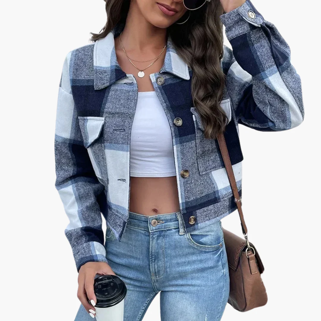 Damen Karierte Jacke mit Knopfverschluss - Image 2