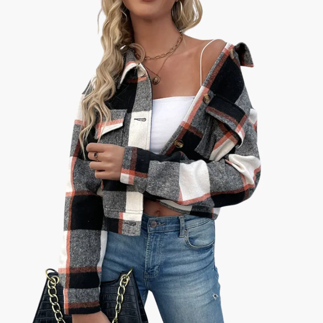 Damen Karierte Jacke mit Knopfverschluss - Image 3