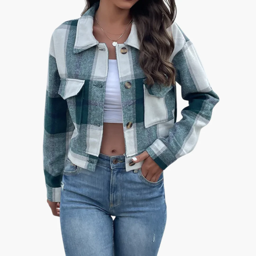 Damen Karierte Jacke mit Knopfverschluss - Image 5