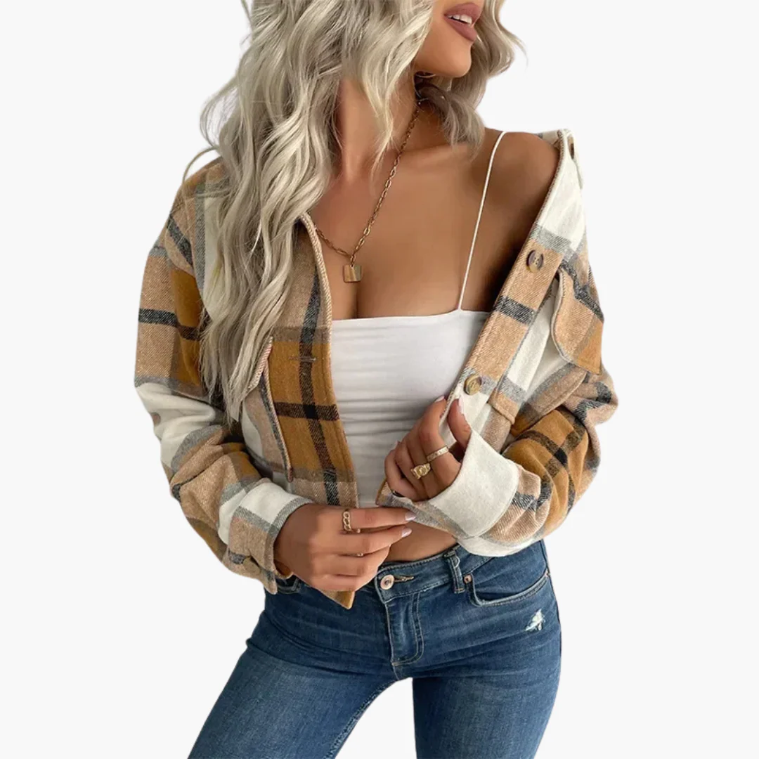 Damen Karierte Jacke mit Knopfverschluss - Image 6