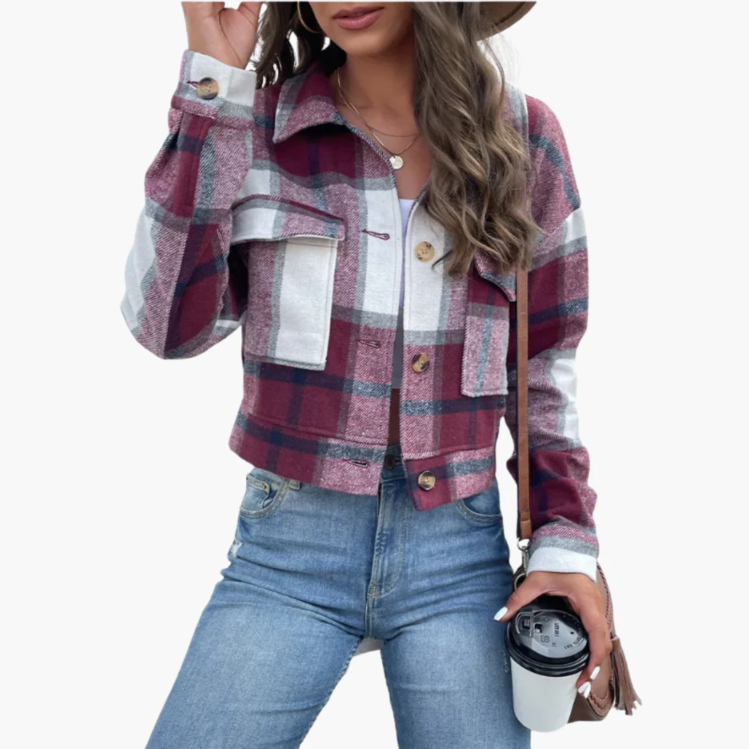 Damen Karierte Jacke mit Knopfverschluss - Image 9