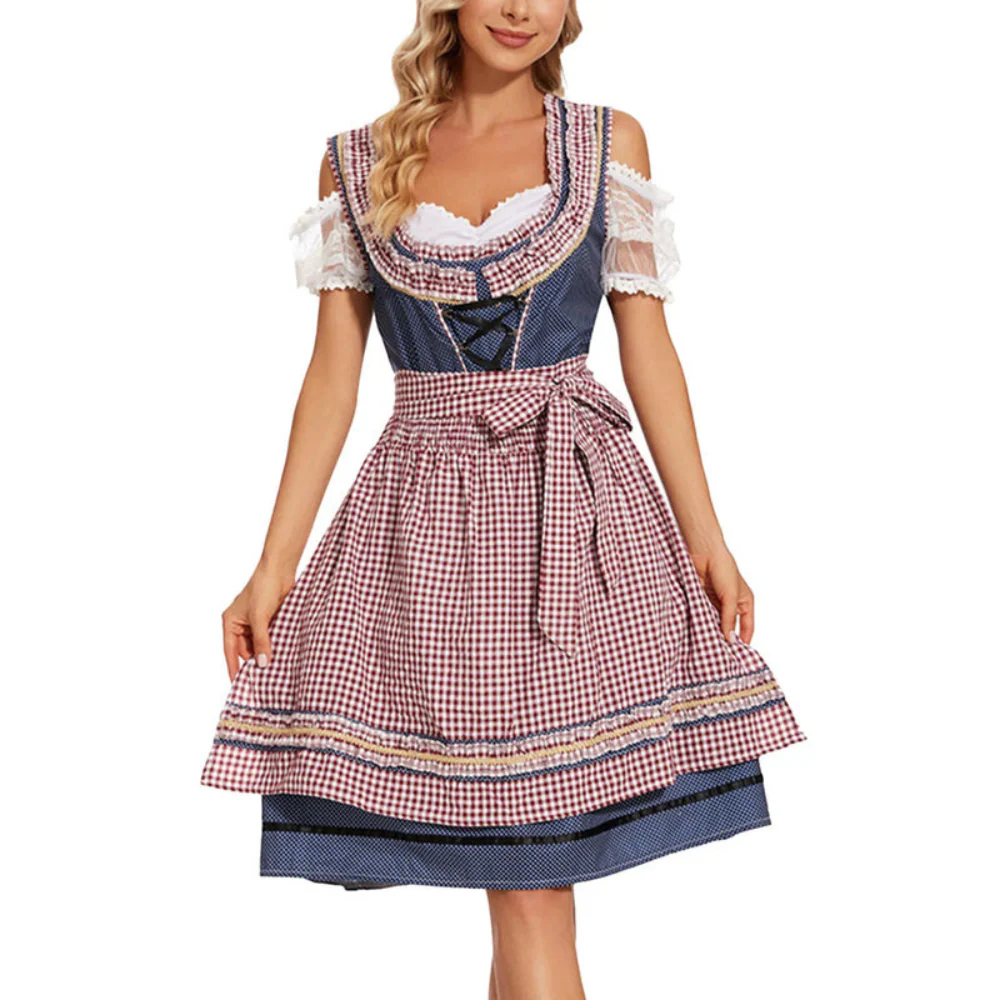 Damen Kariertes Klassisches Dirndlkleid | Midi - Image 4
