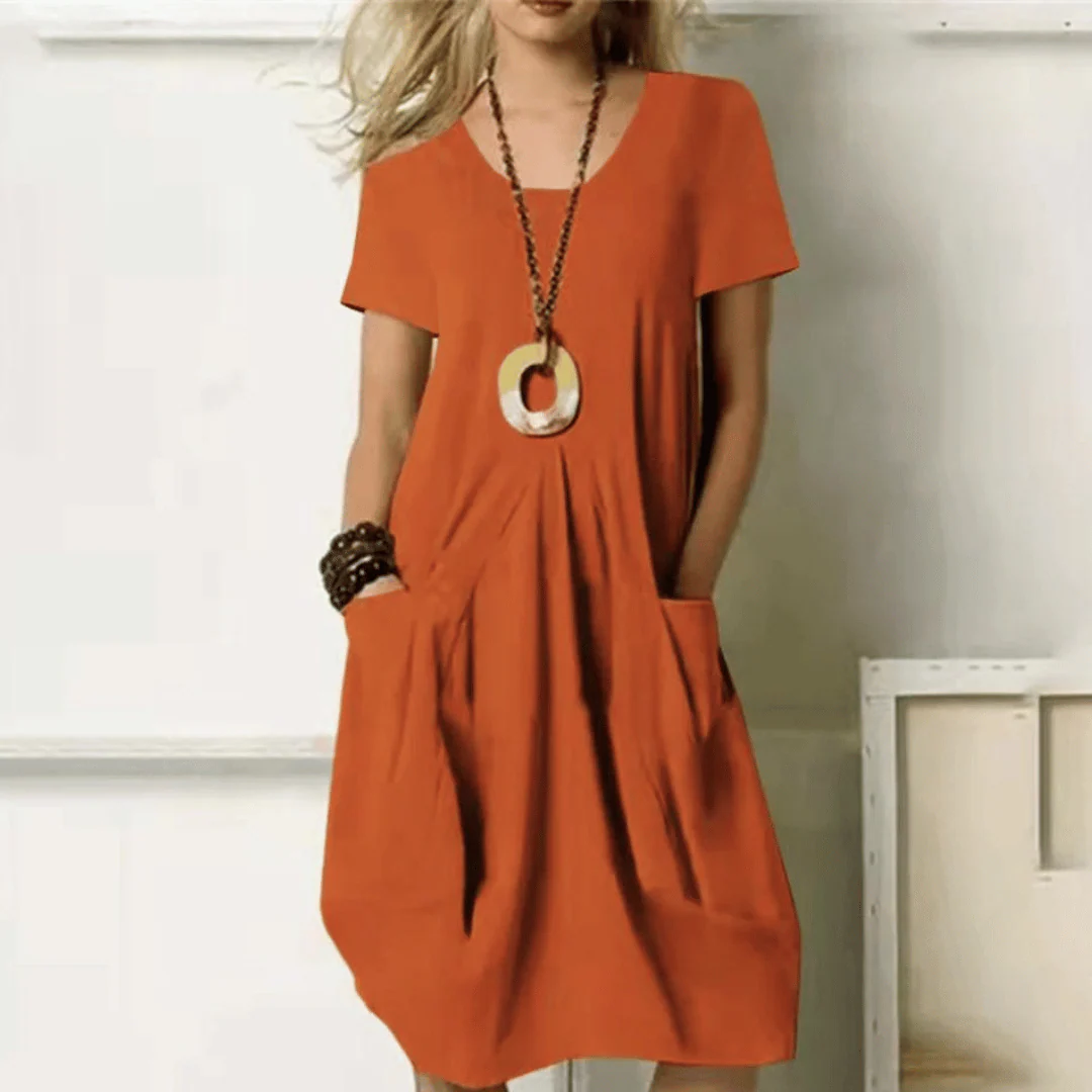 Damen Kleid | Kurzarm Knielanges Kleid mit Schlichter Schnittform - Image 3