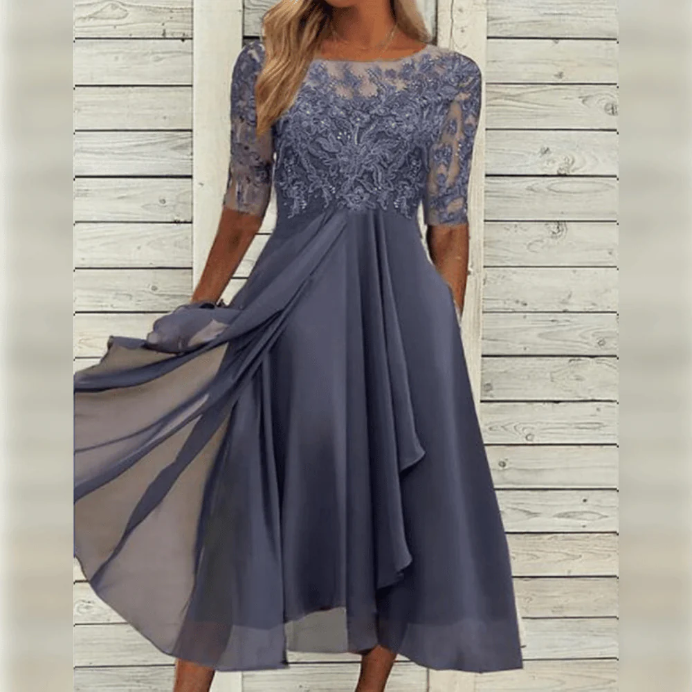 Damen Kleid | Midilänge mit hohem Bund und Rundhalsausschnitt - Image 4