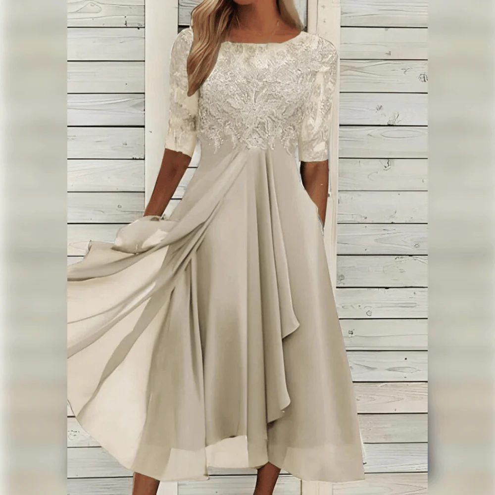 Damen Kleid | Midilänge mit hohem Bund und Rundhalsausschnitt - Image 8
