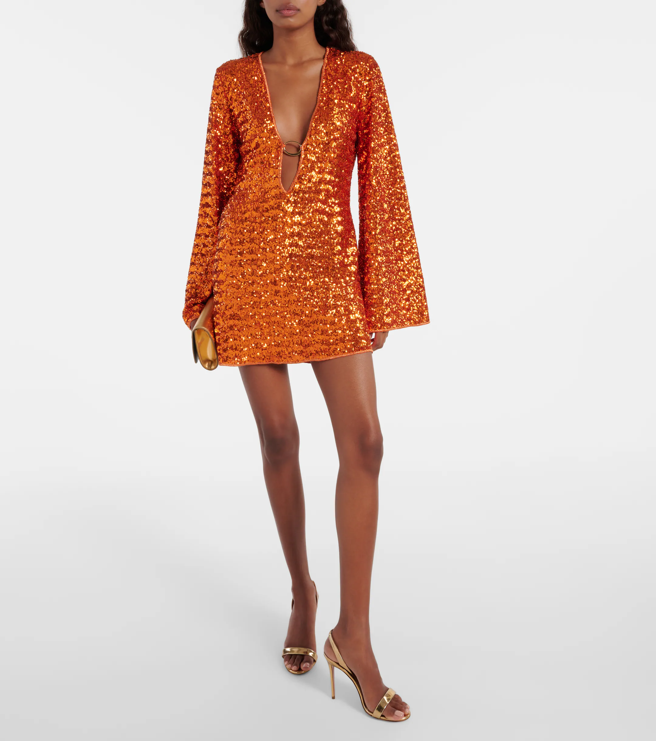Damen Kleid | mini-Länge mit V-Ausschnitt und weiten Ärmeln - Image 8