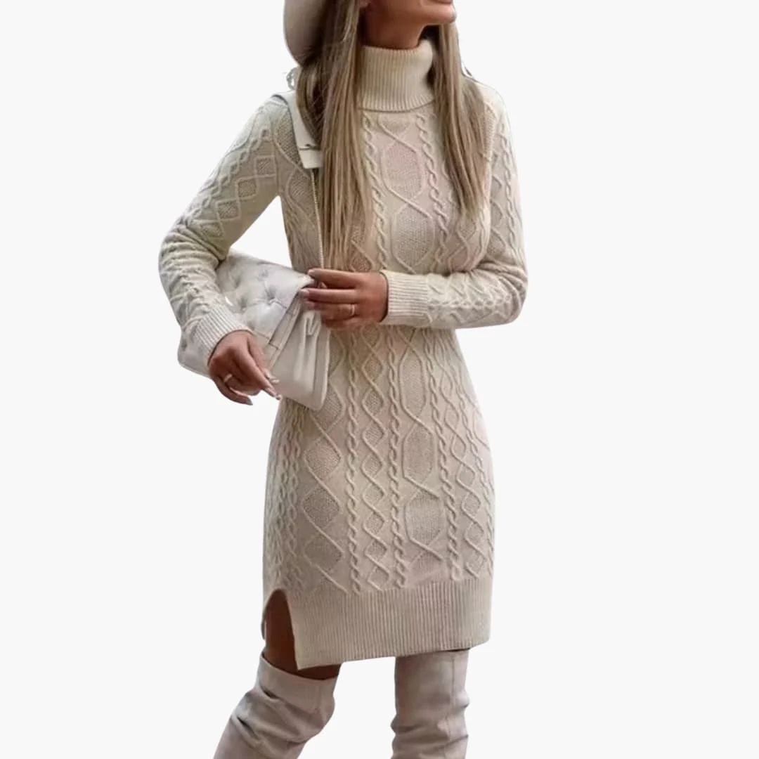 Damen kleid mit Rollkragen und Zopfmuster - Image 2