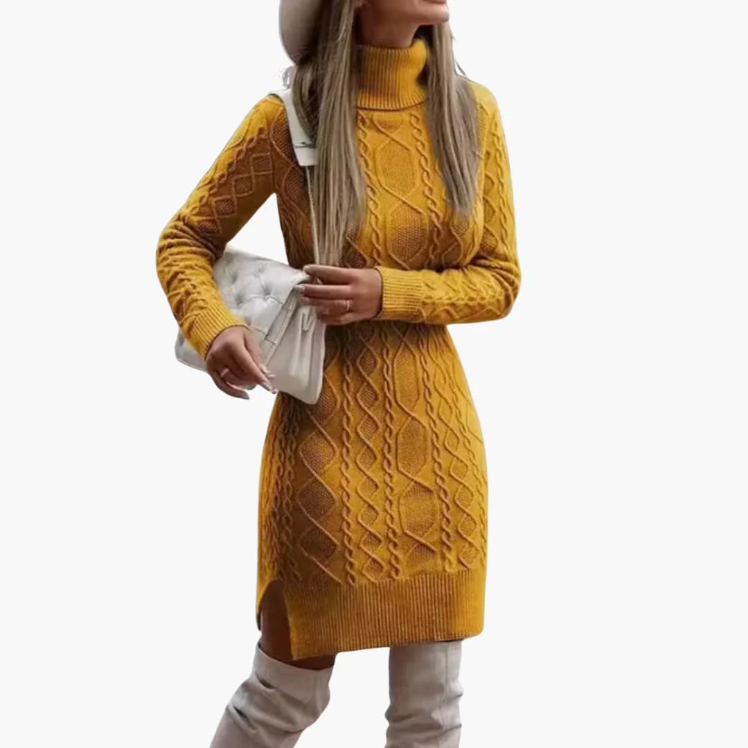 Damen kleid mit Rollkragen und Zopfmuster - Image 3