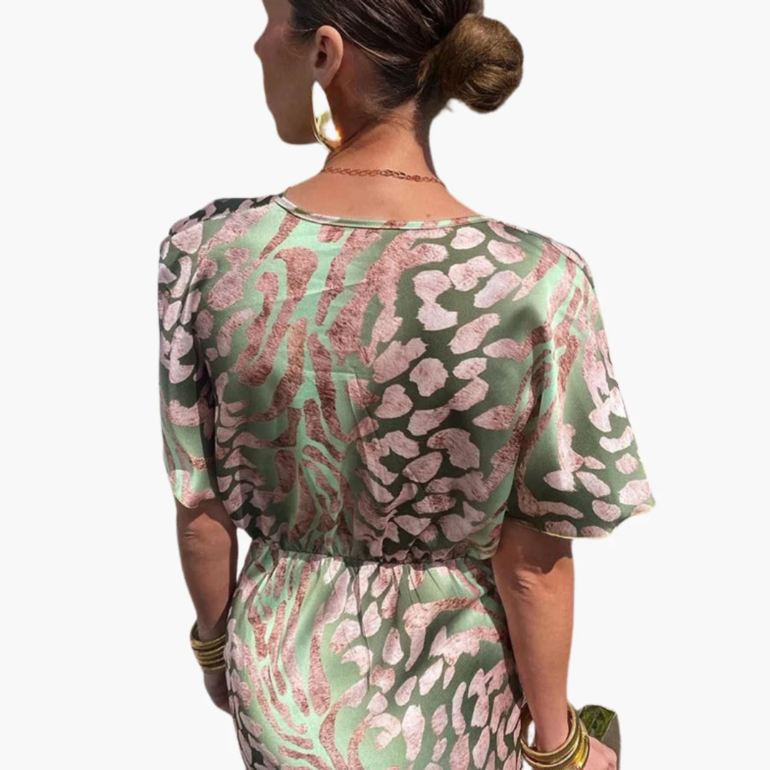 Damen knöchellanges Kleid mit V-Ausschnitt und geknotetem Front-Detail - Image 3