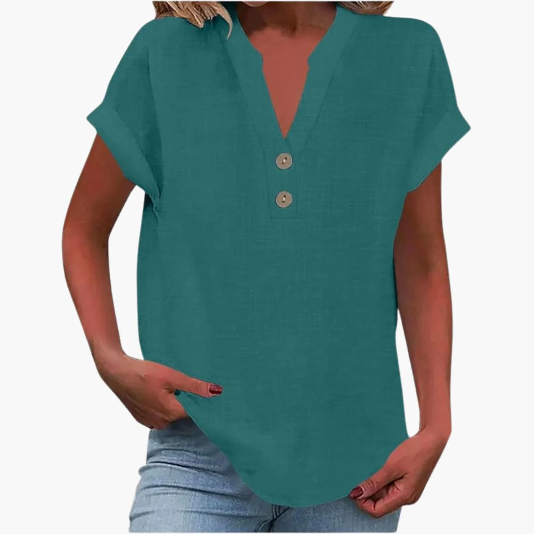 Damen Kurzarmshirt mit V-Ausschnitt und lockerer Passform - Image 3