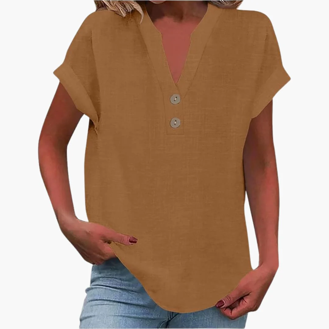 Damen Kurzarmshirt mit V-Ausschnitt und lockerer Passform - Image 4