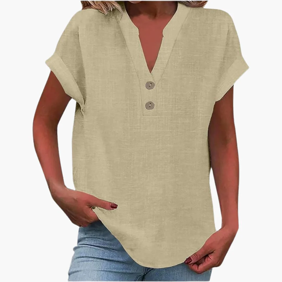 Damen Kurzarmshirt mit V-Ausschnitt und lockerer Passform - Image 5
