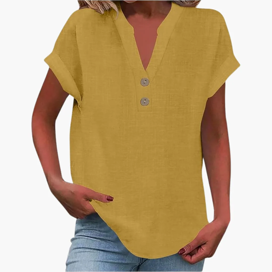 Damen Kurzarmshirt mit V-Ausschnitt und lockerer Passform - Image 7