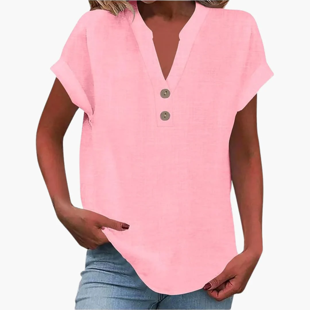 Damen Kurzarmshirt mit V-Ausschnitt und lockerer Passform - Image 8