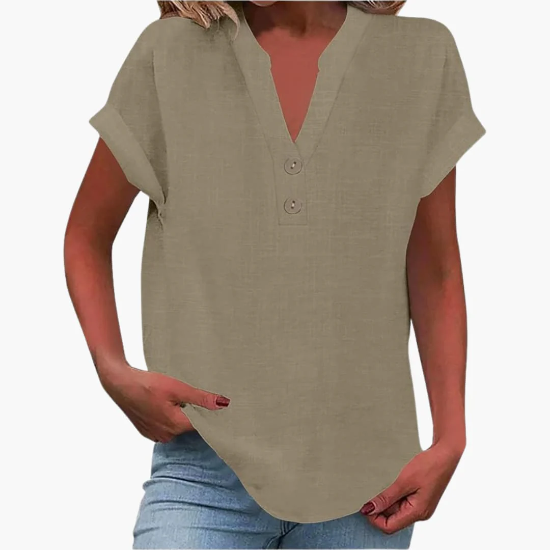 Damen Kurzarmshirt mit V-Ausschnitt und lockerer Passform - Image 9