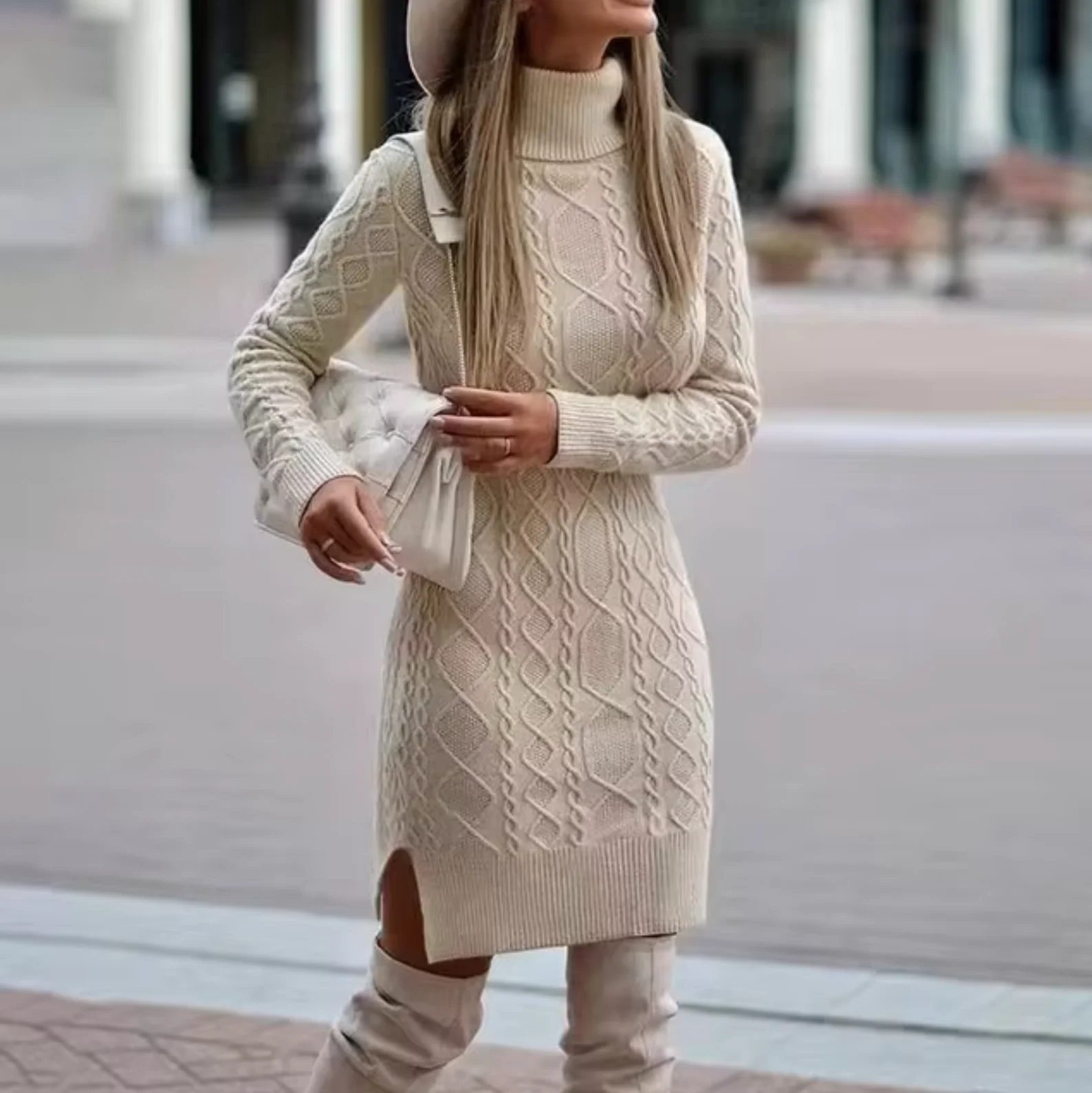 Damen Langarm Strickkleid | Midi - Image 2