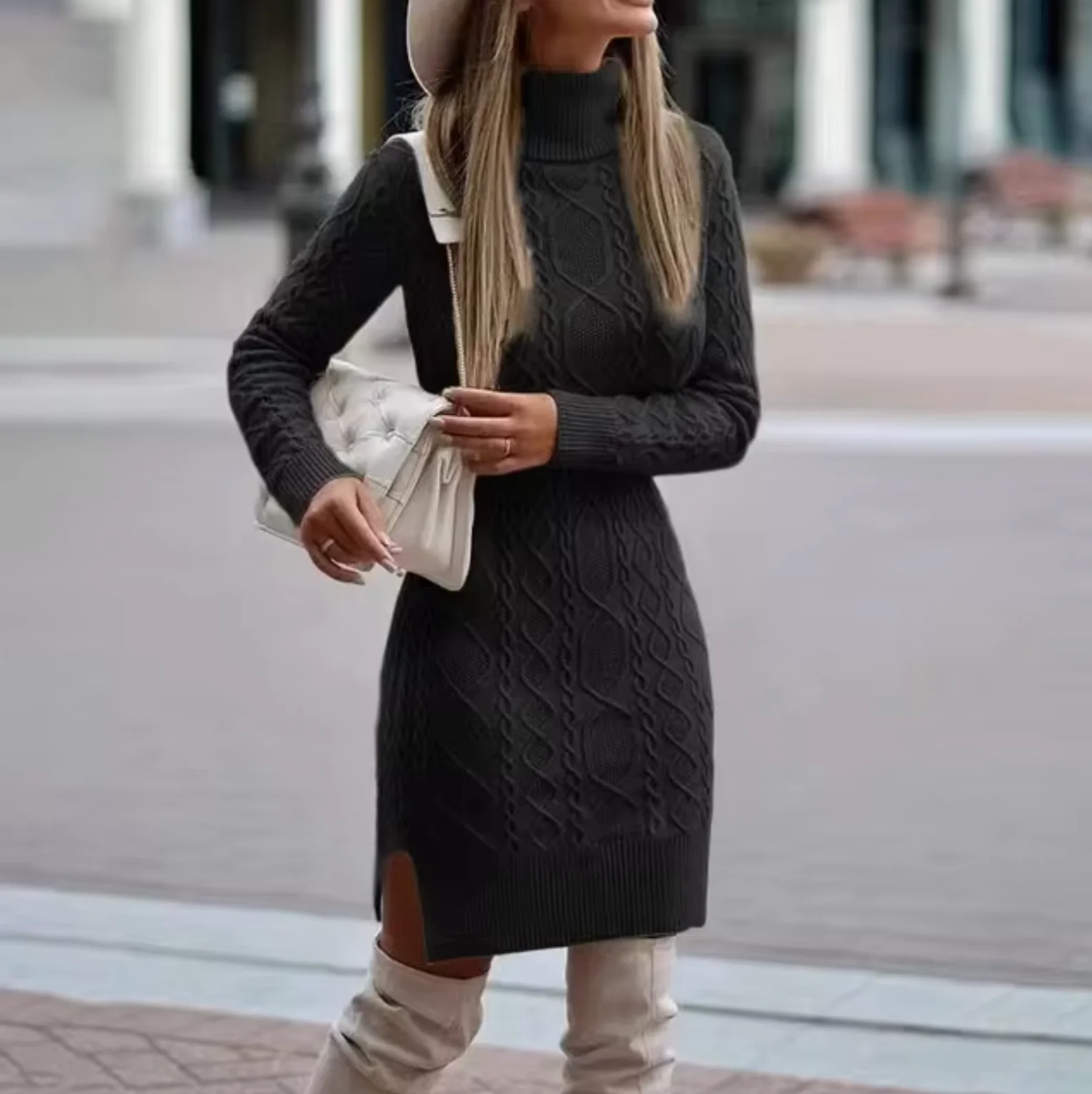 Damen Langarm Strickkleid | Midi - Image 4