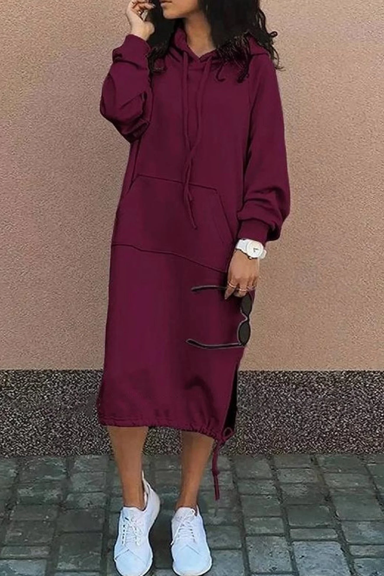 Damen Lange Kapuzenpullover Kleid | Langarm - Image 3