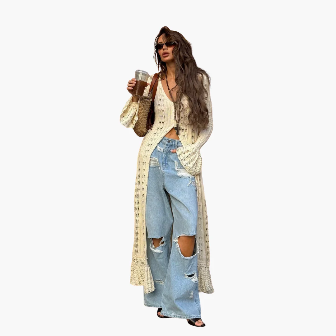 Damen Langer cardigan mit offener Front und ausgestellten Ärmeln - Image 3