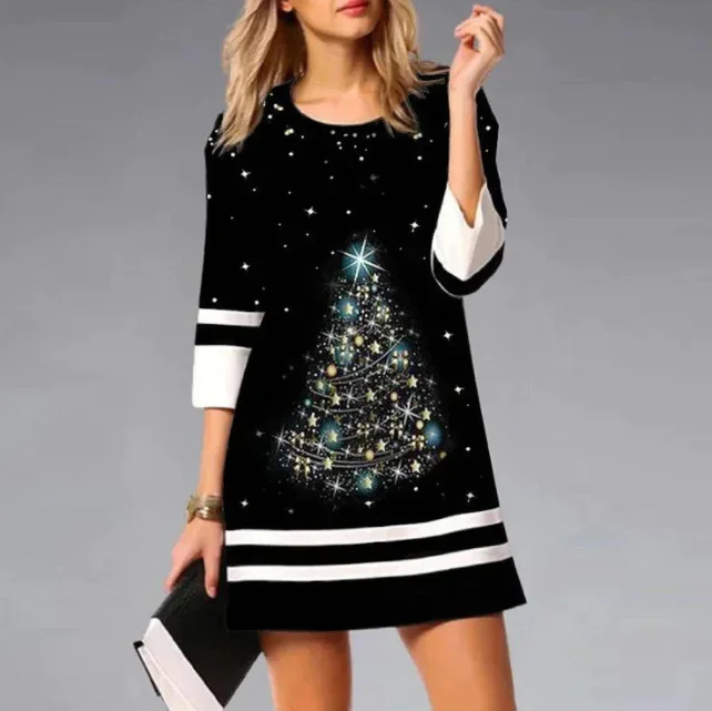 Damen Lässiges 3/4 Ärmel Weihnachten Kleid | Mini - Image 2