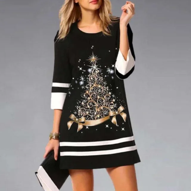 Damen Lässiges 3/4 Ärmel Weihnachten Kleid | Mini - Image 3