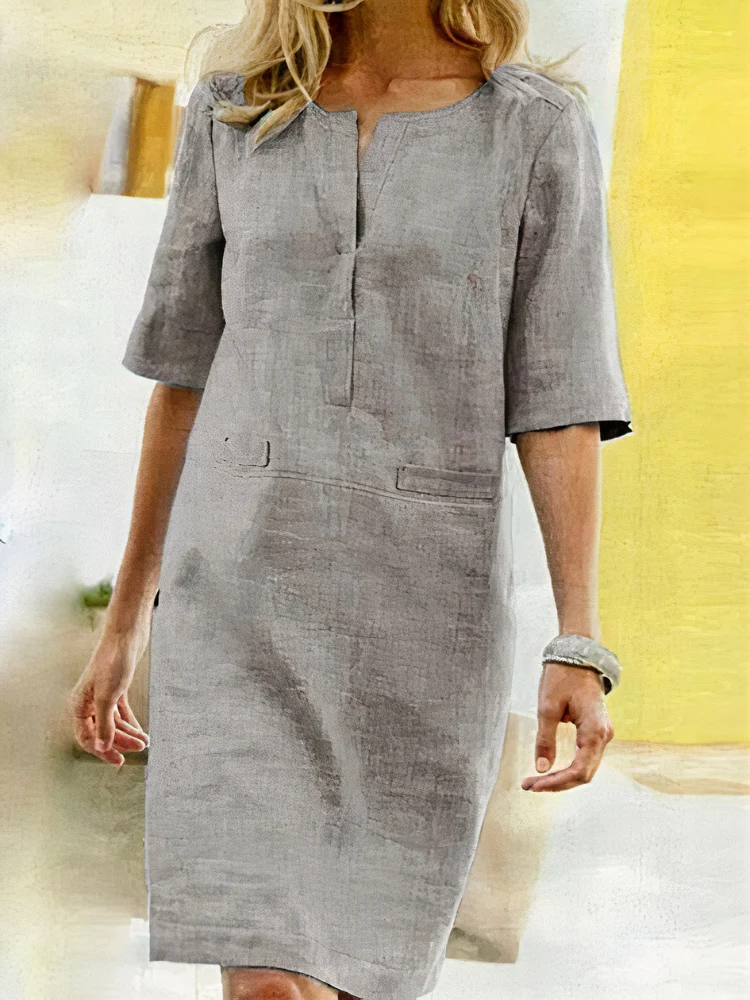 Damen lässiges kurzärmliges Kleid | Midi - Image 2