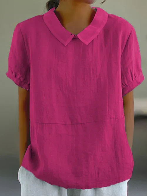 Damen-Leinenbluse mit Bubikragen, Kurzarm, atmungsaktiv - Image 5