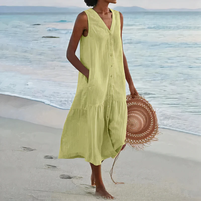 Damen luftiges ärmelloses Strandkleid | Midi - Image 3