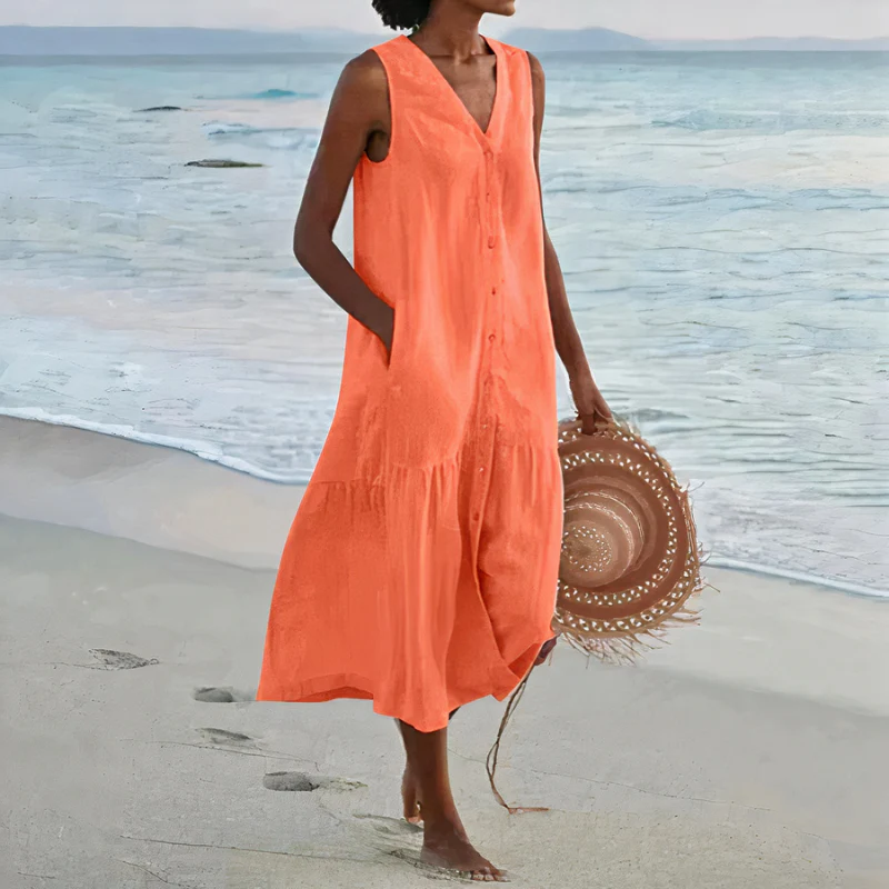 Damen luftiges ärmelloses Strandkleid | Midi - Image 4