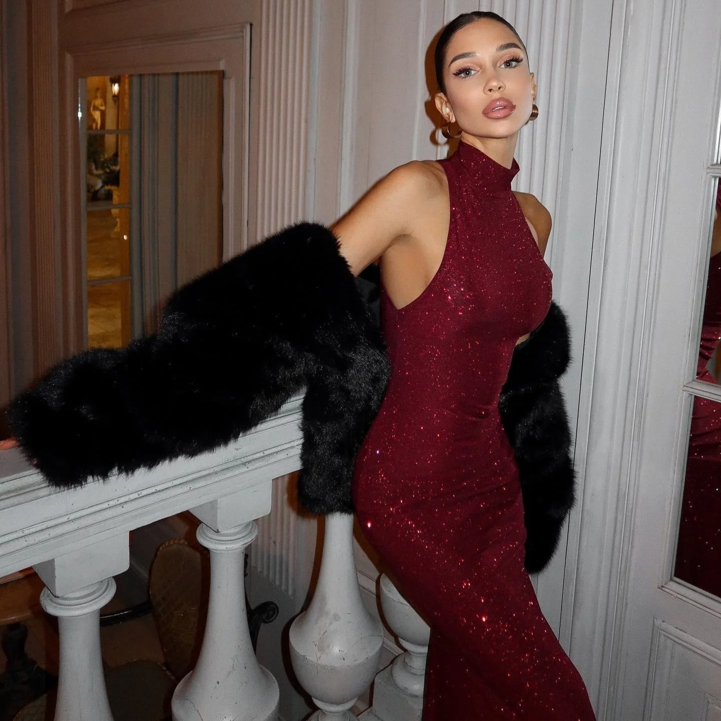 Damen Maxikleid | Festlich mit Pailletten in Rot - Image 5