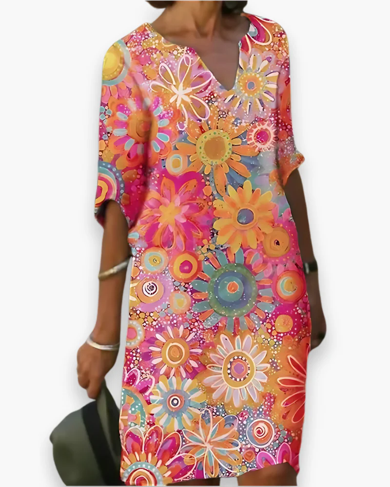 Damen Midi Kleid mit V-Ausschnitt | Blumenlook - Image 3
