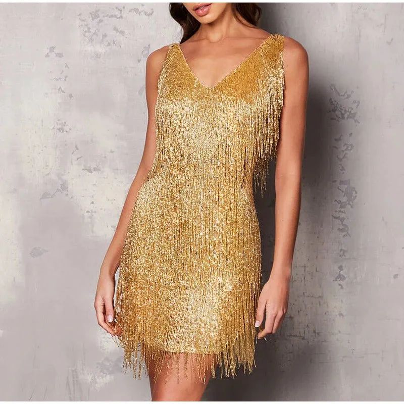Damen Mini-Kleid Glamourös Mit Pailletten Und Federn - Image 4