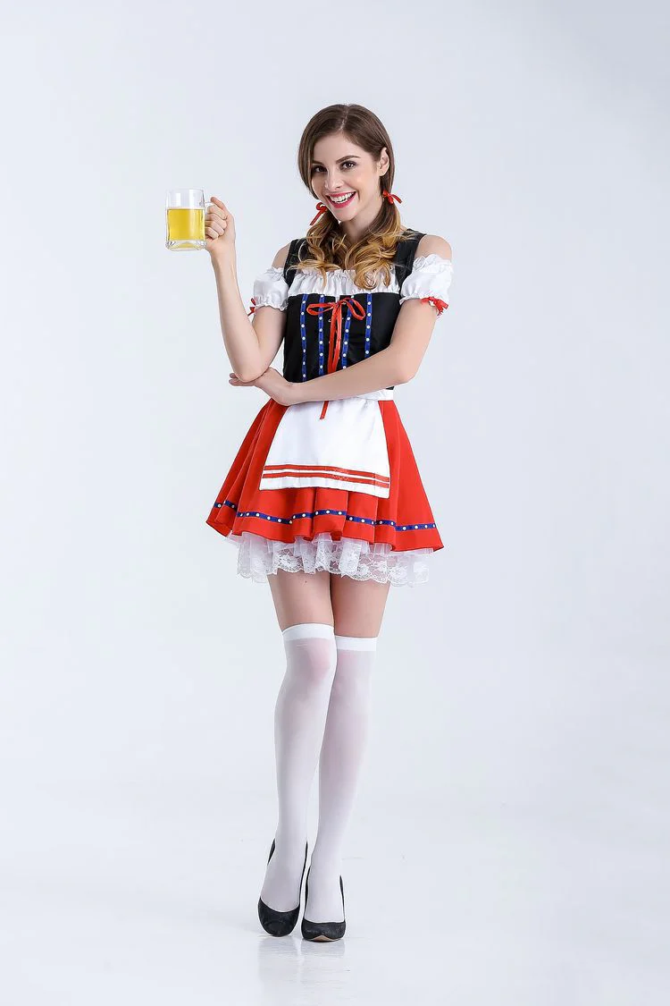 Damen Mini Rot Oktoberfest Dirndl Kleid - Image 3