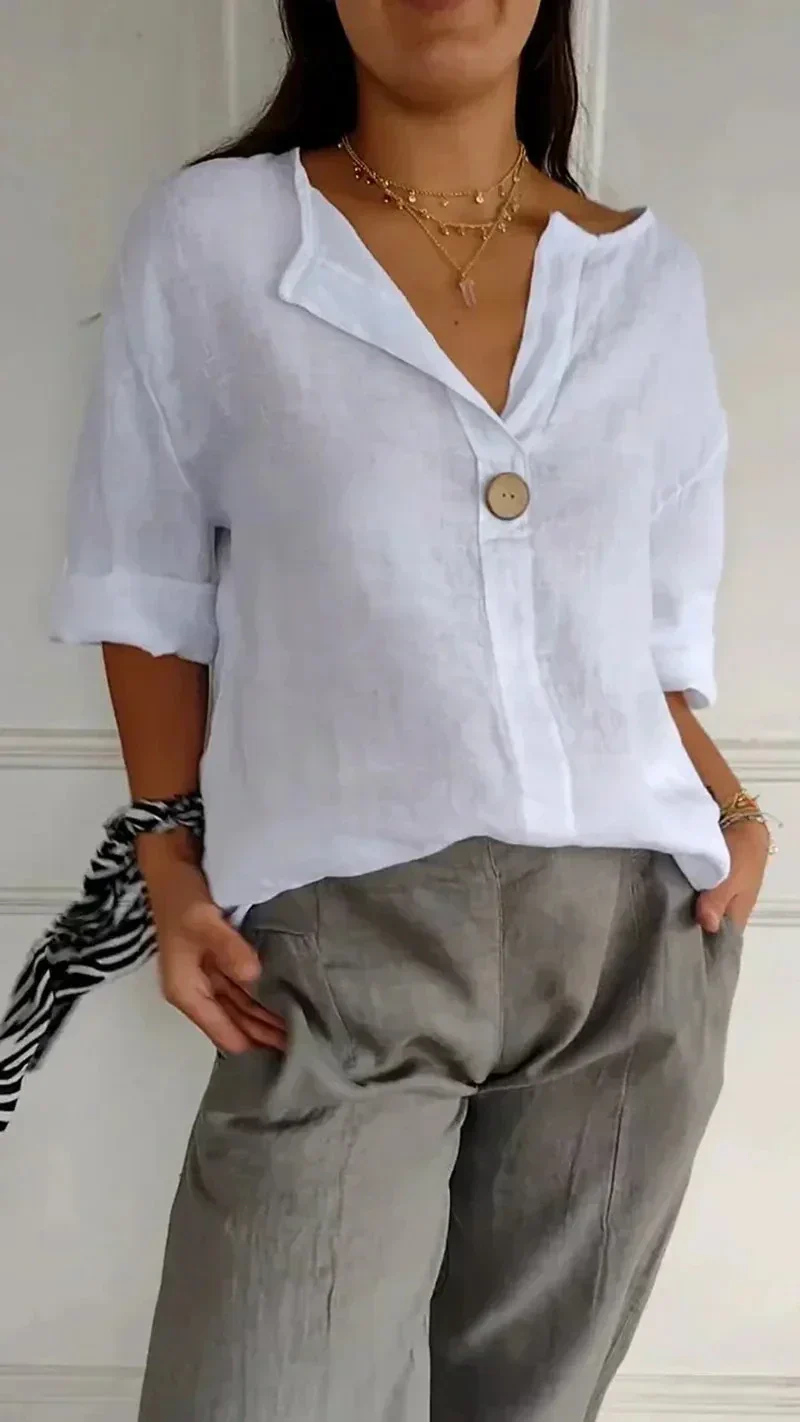 Damen Minimalistisch Button Down Hemd | Weiß und Beige