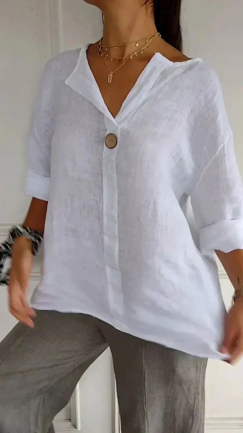 Damen Minimalistisch Button Down Hemd | Weiß und Beige - Image 4