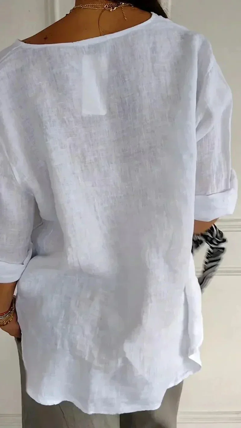 Damen Minimalistisch Button Down Hemd | Weiß und Beige - Image 6