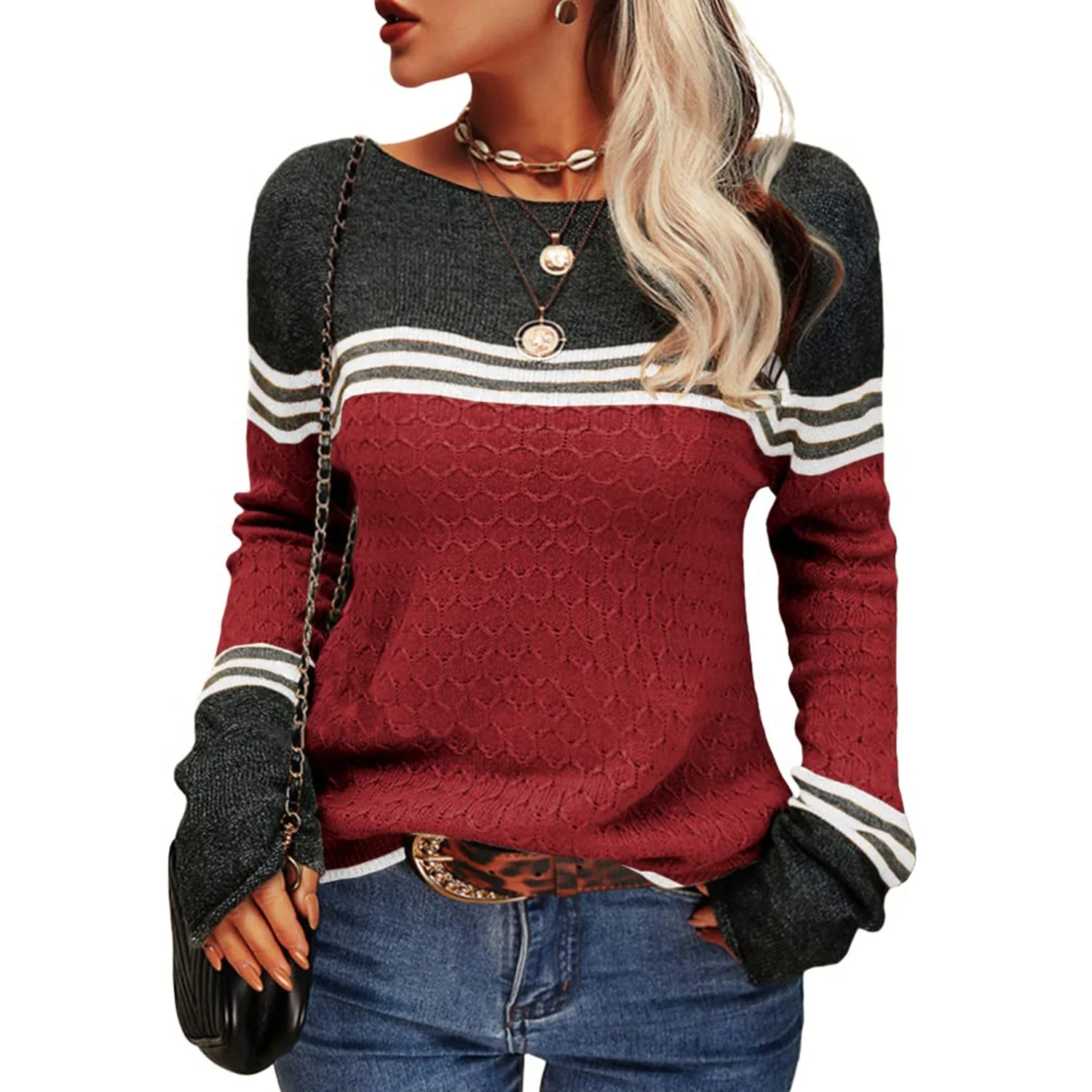 Damen Modischer Streifen-Pullover - Image 3