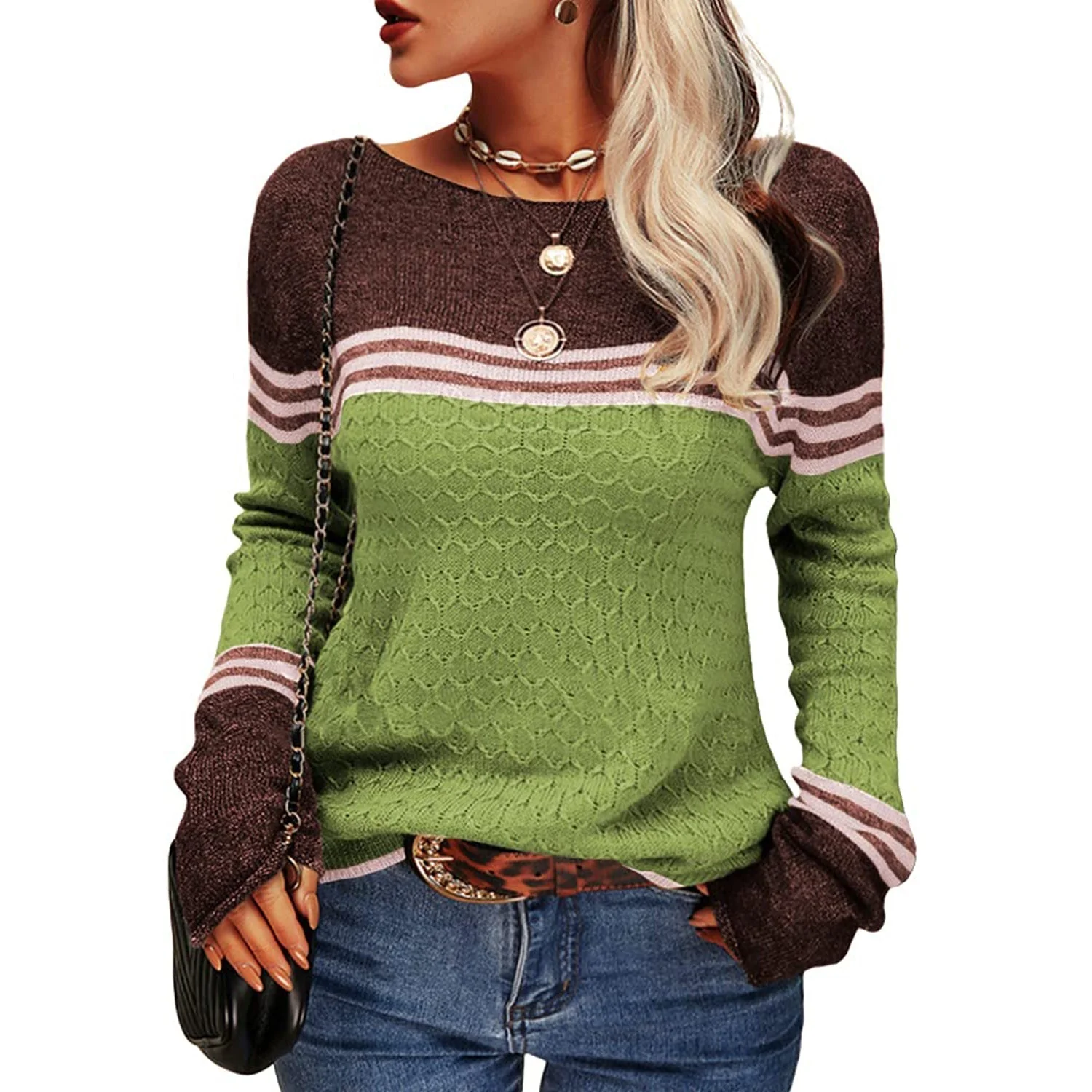 Damen Modischer Streifen-Pullover - Image 9