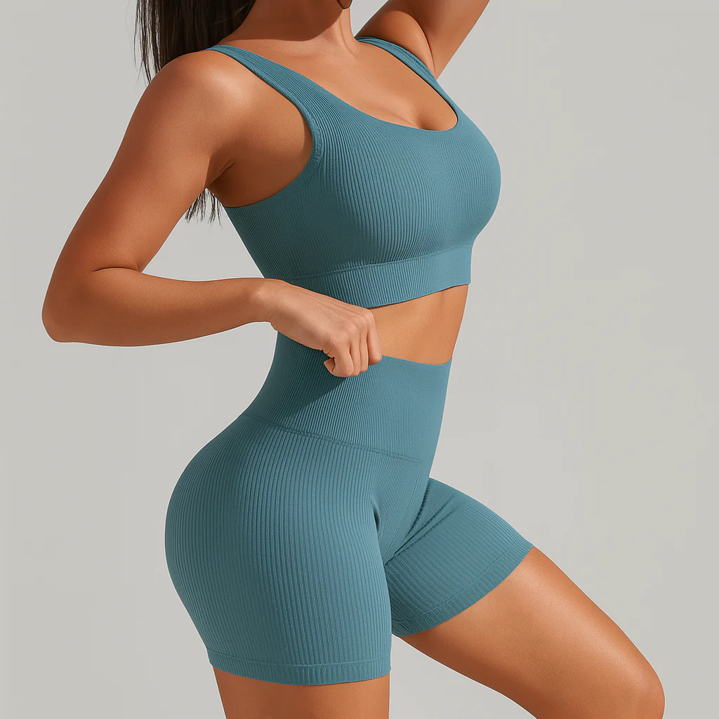 Damen Nahtloses Geripptes Yoga- & Pilates-Set – Fitness-Outfit mit Sport-BH & Leggings - Image 3