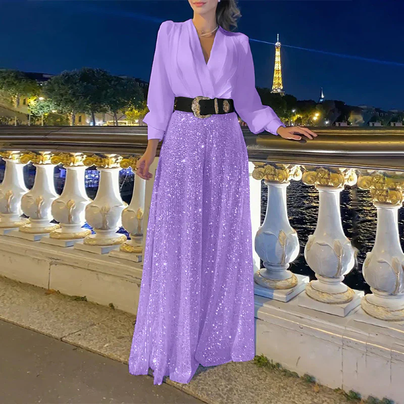 Damen-Oberteil mit V-Ausschnitt und Hose mit weitem Bein - Image 6