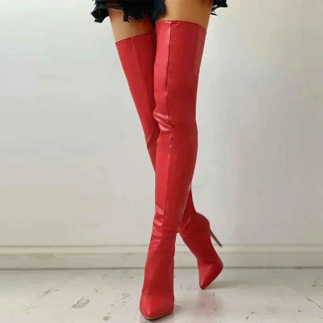 Damen-Overknee-Stiefel mit Absatz | spitze schuhform - Image 2