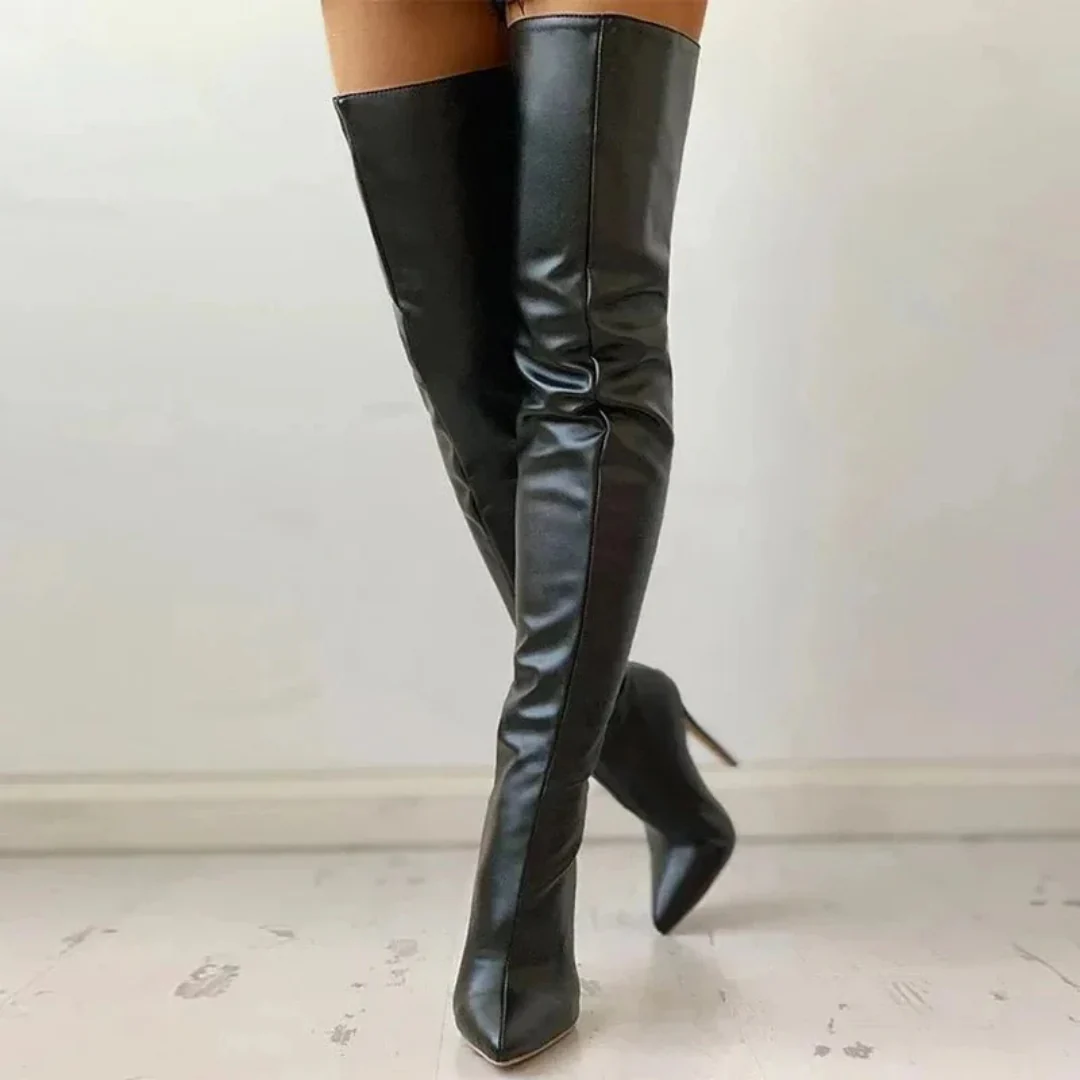 Damen-Overknee-Stiefel mit Absatz | spitze schuhform - Image 3