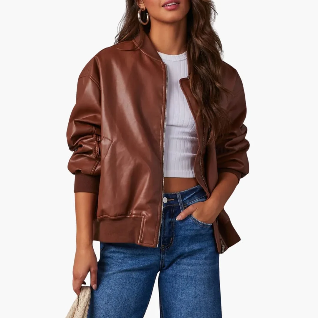 Damen Oversize Bomberjacke mit Reißverschluss und Rippdetails - Image 2