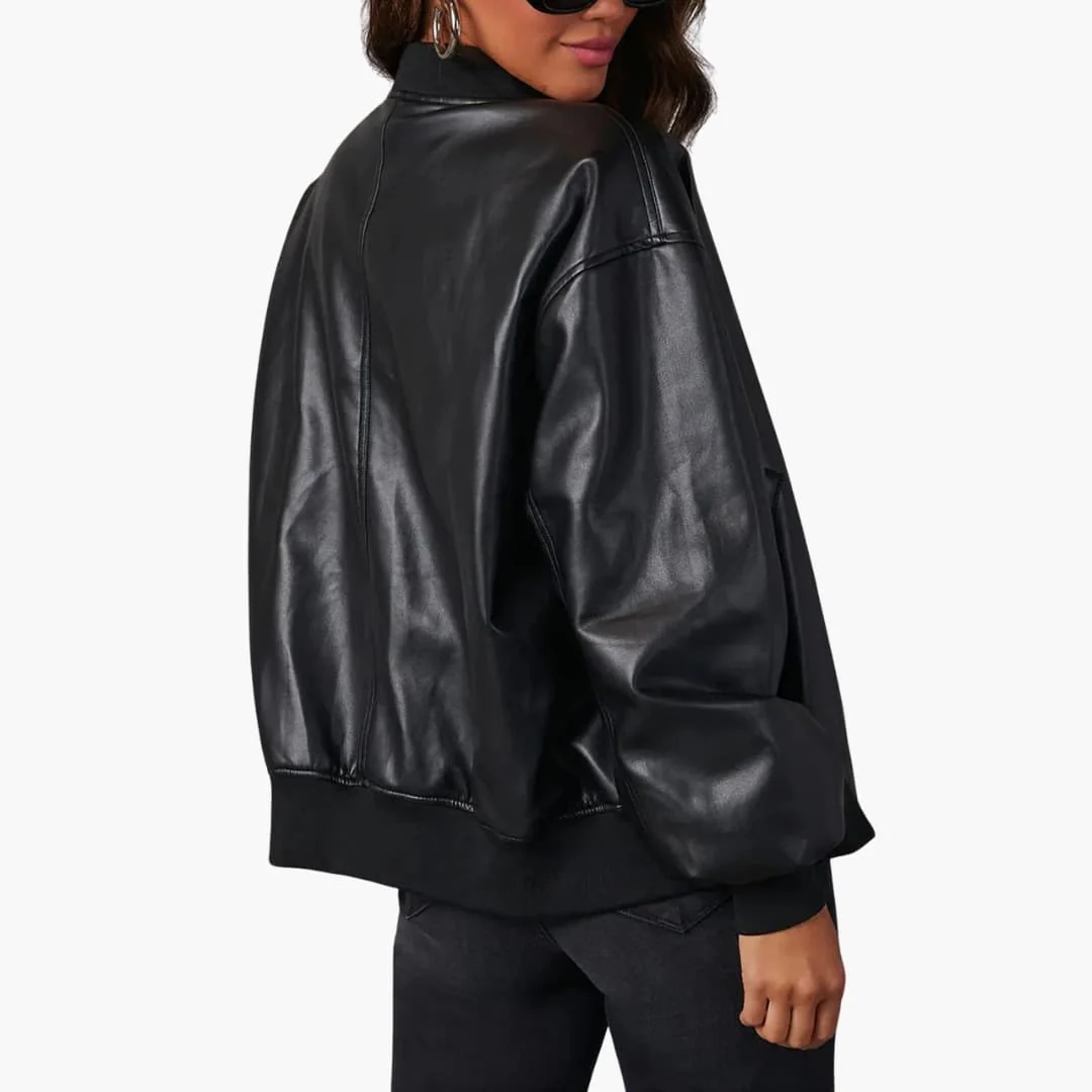 Damen Oversize Bomberjacke mit Reißverschluss und Rippdetails - Image 3