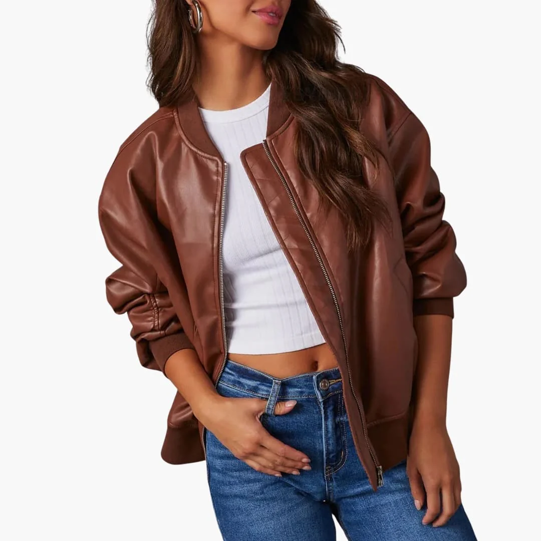Damen Oversize Bomberjacke mit Reißverschluss und Rippdetails - Image 4