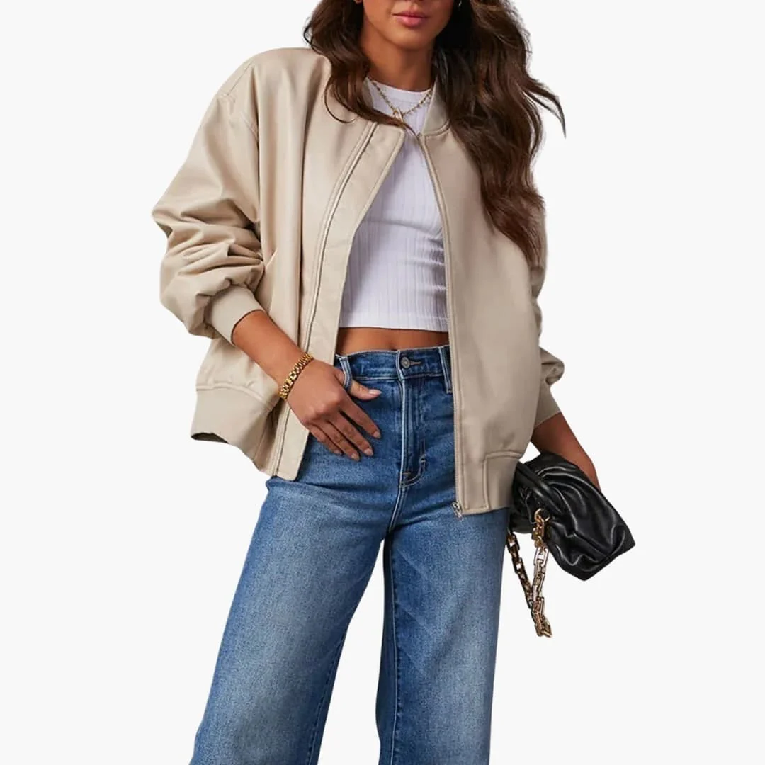 Damen Oversize Bomberjacke mit Reißverschluss und Rippdetails - Image 5