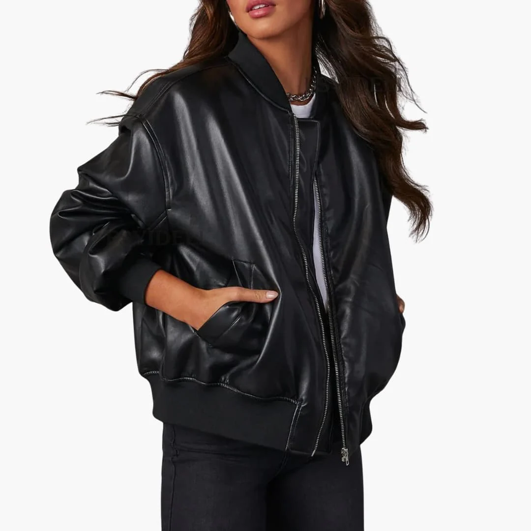 Damen Oversize Bomberjacke mit Reißverschluss und Rippdetails - Image 6
