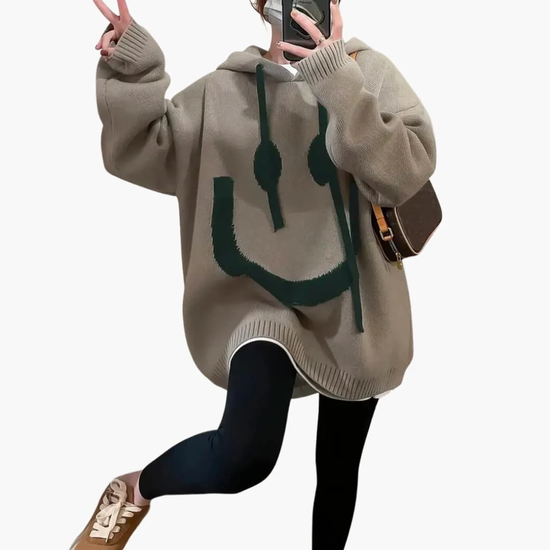 Damen Oversize Hoodie mit Smiley Print - Image 4